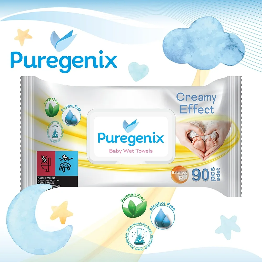 Puregenix Baby Wet Towels Creamy 90 Pcs